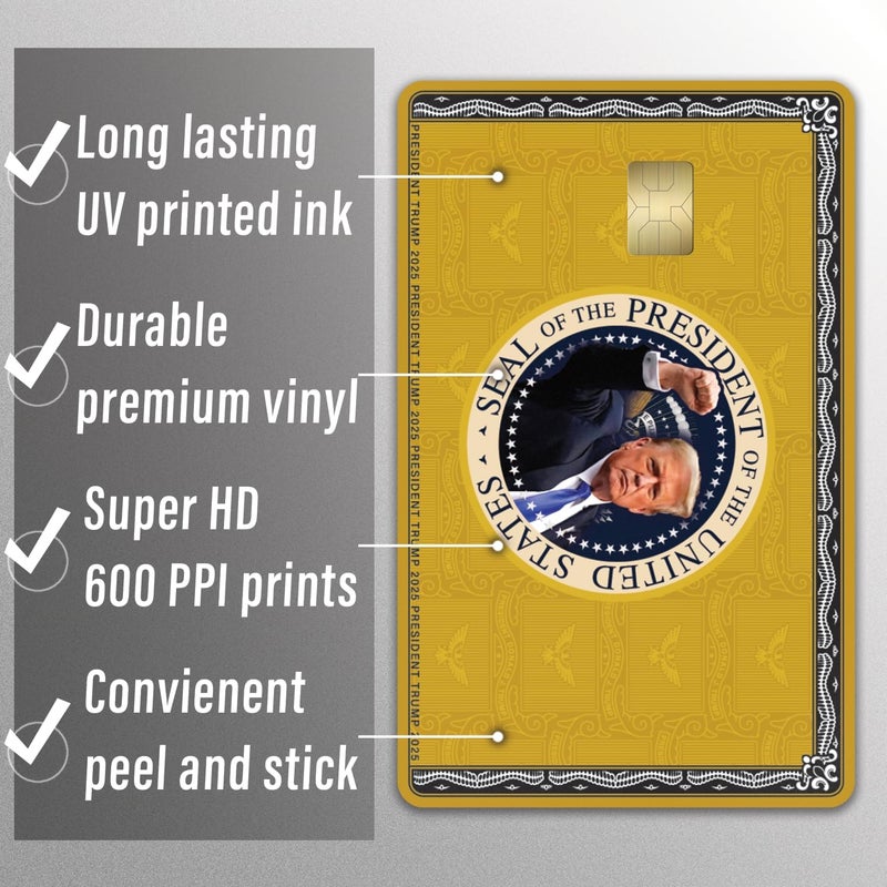 KCD Donald Trump Credit Card Skin Sticker – 3 Pack – Gold, Silver, Black Wrap Cover Decal – Donald J. Trump Face Design – MAGA Wallet Accessory – Trump Supporter Gift - CCS024 (Gold) - Image 4